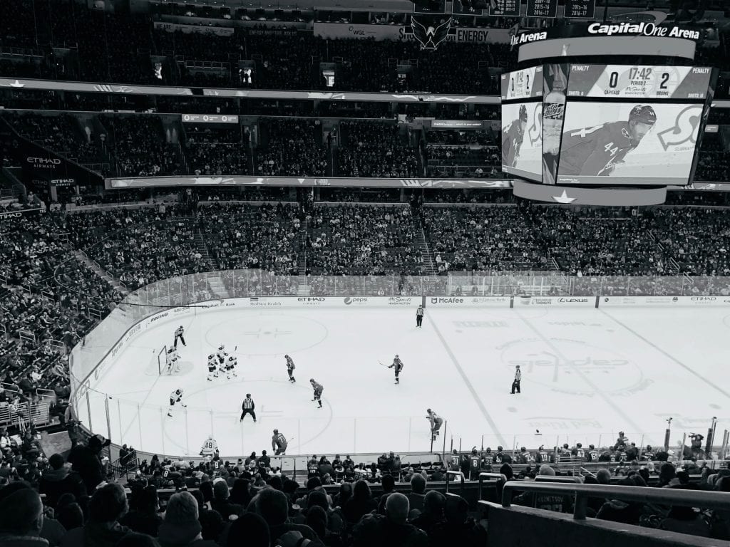 An ice hockey match being played